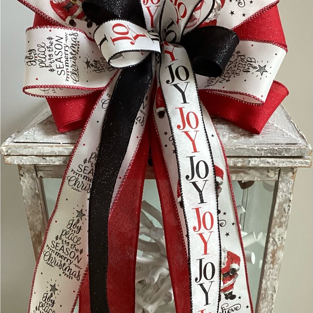 Festive Red and Black Joy Holiday Bow